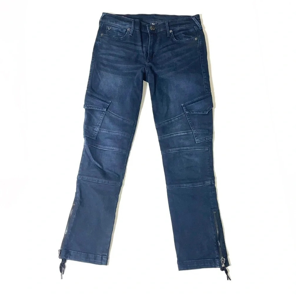 True Religion Halle Mid Rise Super Skinny Cargo Moto Jean Size 25 - Picture 3 of 16
